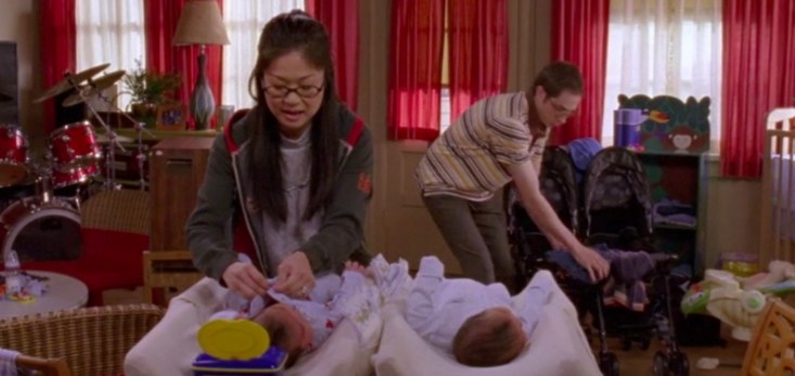 Gilmore Girls still: Lane with twin babies