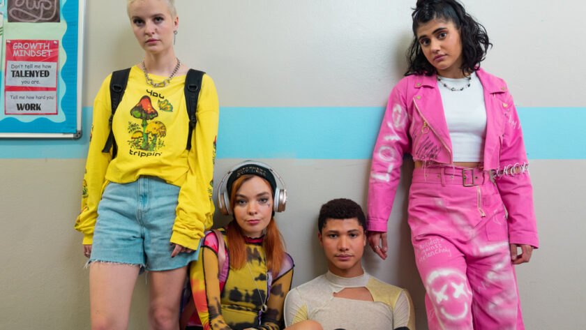 Heartbreak High promotional shot of Harper, Quinni, Darren and Amerie